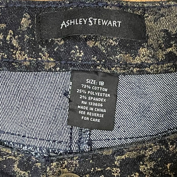 Ashley Steward Black & Gold Printed Denim Pants - Picture 3 of 5